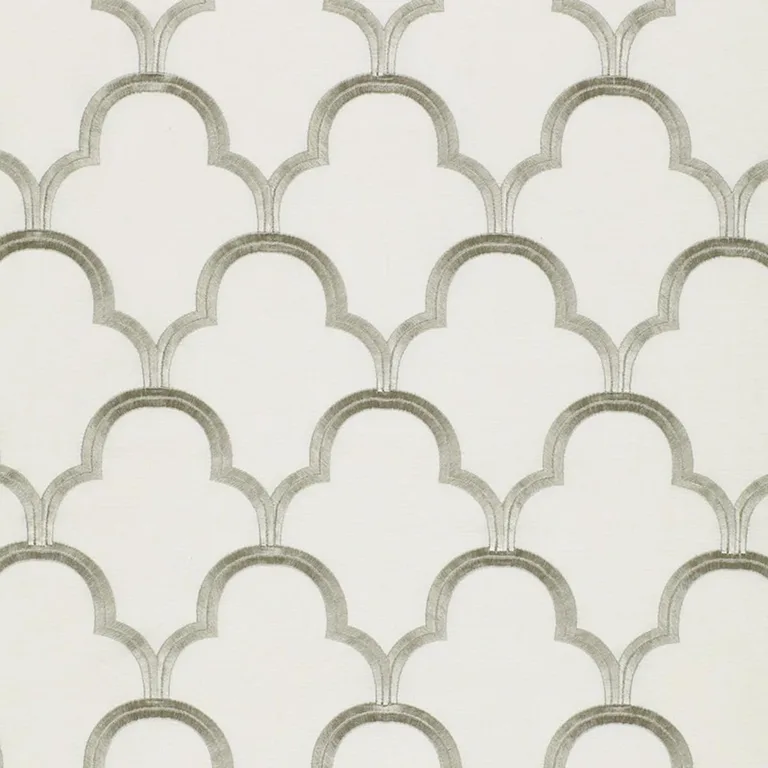 Schumacher 64323 Scallop Embroidery Platinum fabric swatch