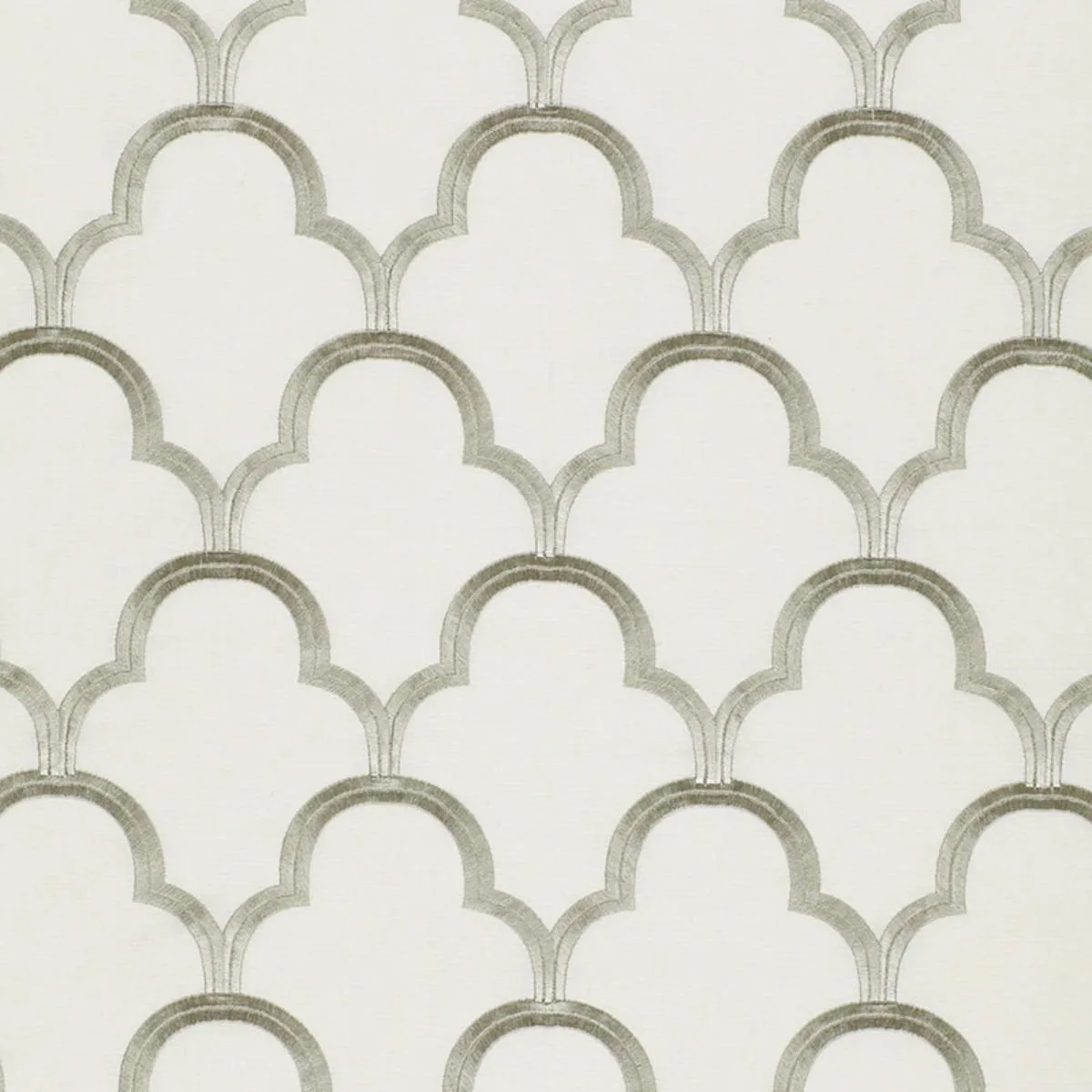 Schumacher 64323 Scallop Embroidery Platinum fabric swatch