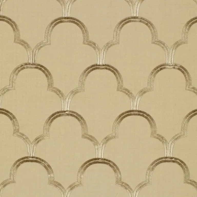 Schumacher 64321 Scallop Embroidery Sesame fabric swatch