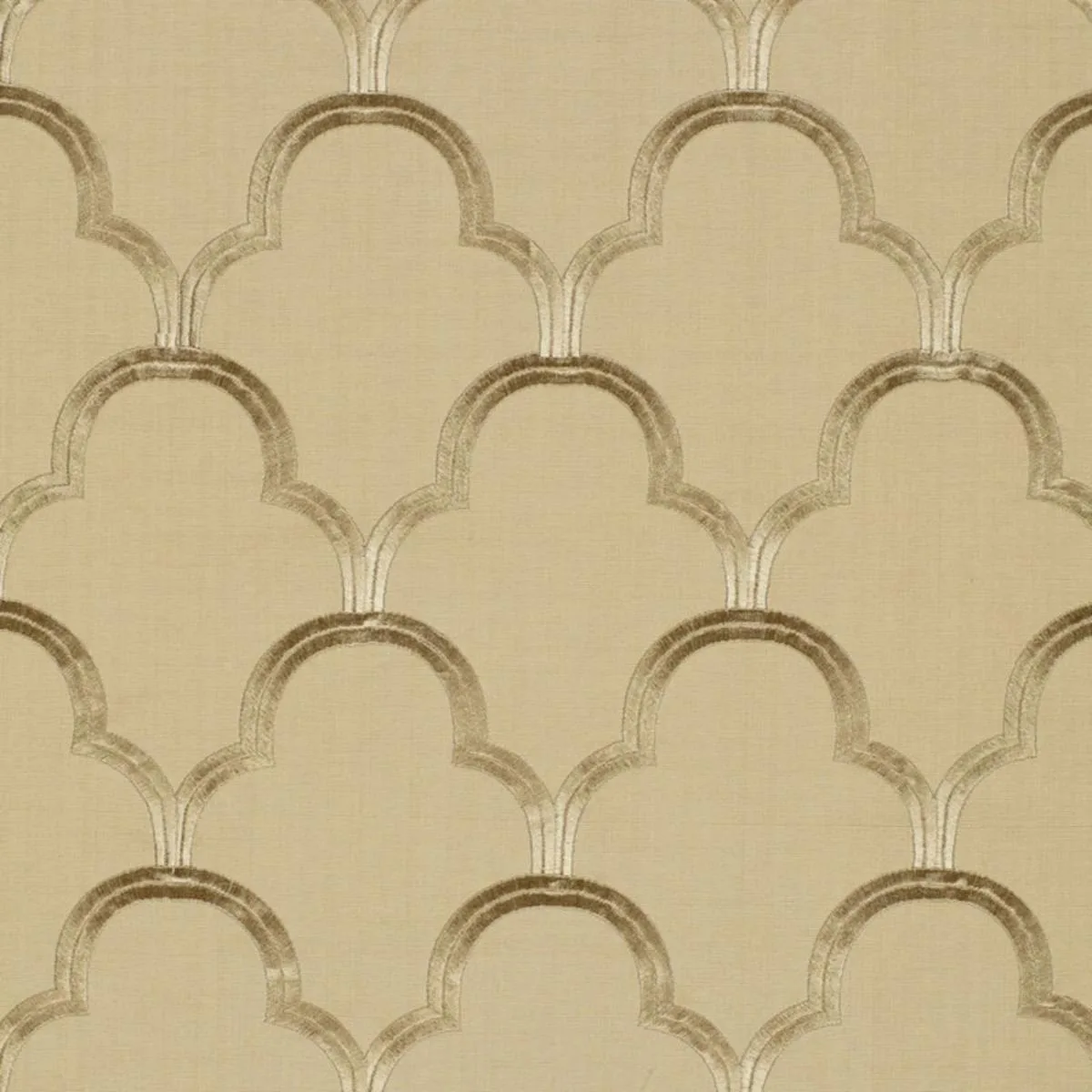 Schumacher 64321 Scallop Embroidery Sesame fabric swatch