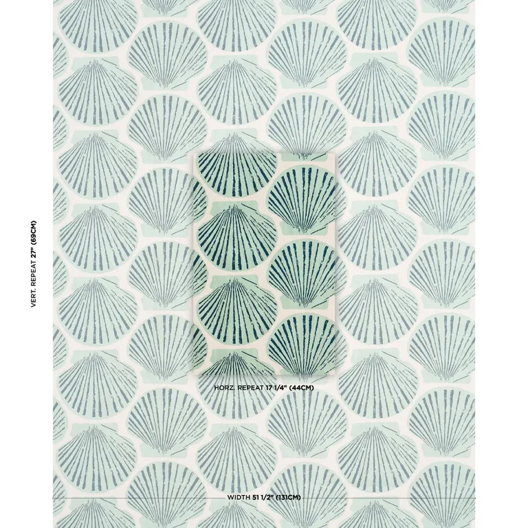 Schumacher 183770 Scallop Shell Aqua fabric swatch