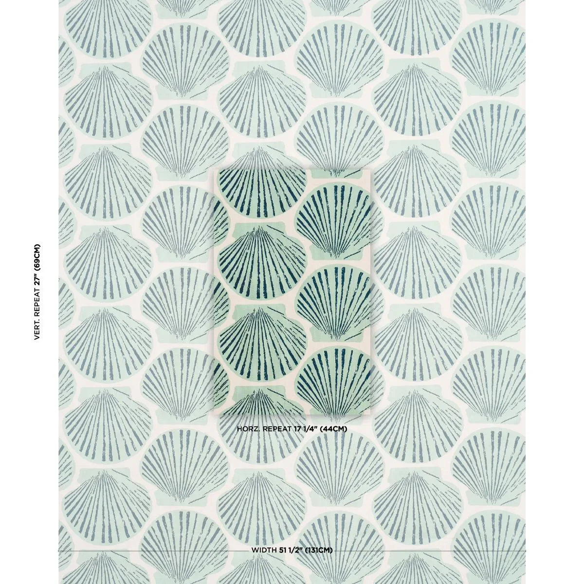 Schumacher 183770 Scallop Shell Aqua fabric swatch