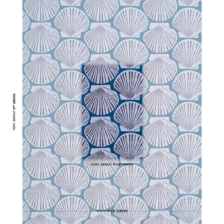 Schumacher 183773 Scallop Shell Indigo fabric swatch