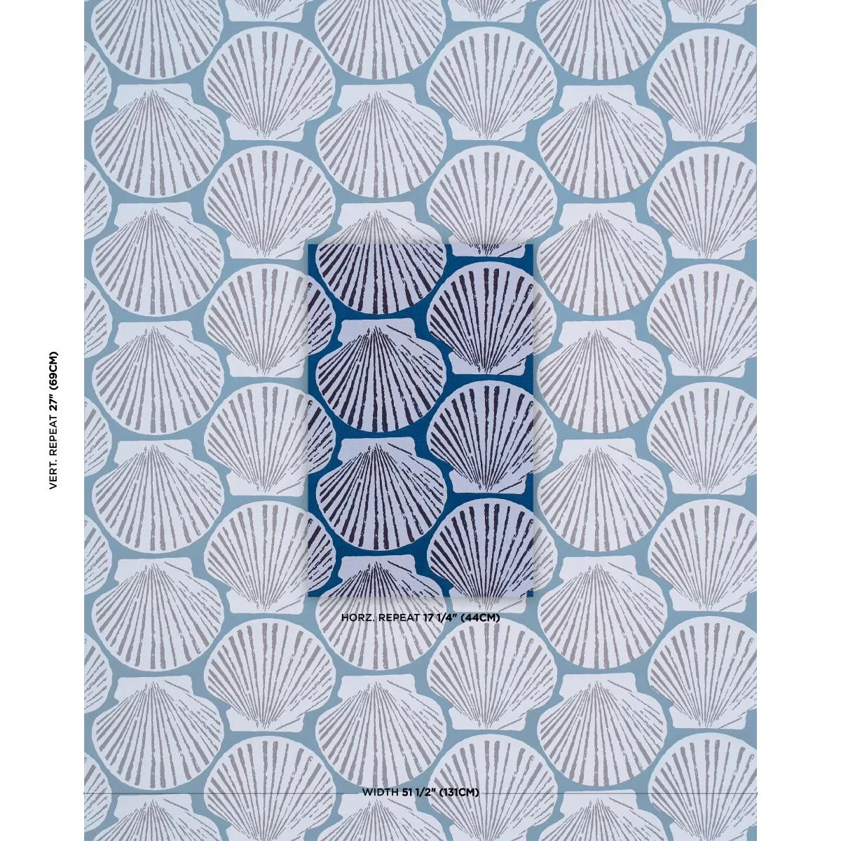 Schumacher 183773 Scallop Shell Indigo fabric swatch