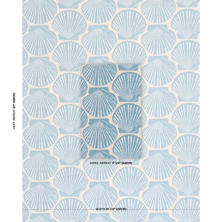 Schumacher 183771 Scallop Shell Light Blue fabric swatch