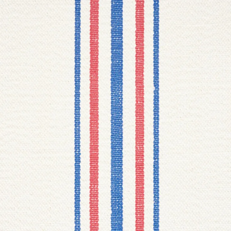 Schumacher 75261 Scarset Stripe Blue  & Red fabric swatch