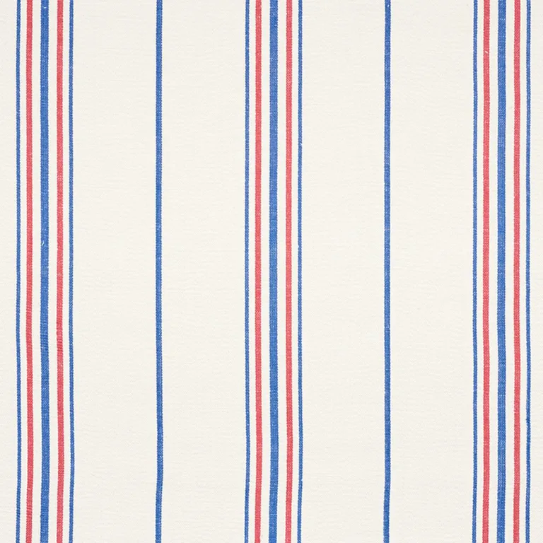 Schumacher 75261 Scarset Stripe Blue  & Red fabric swatch