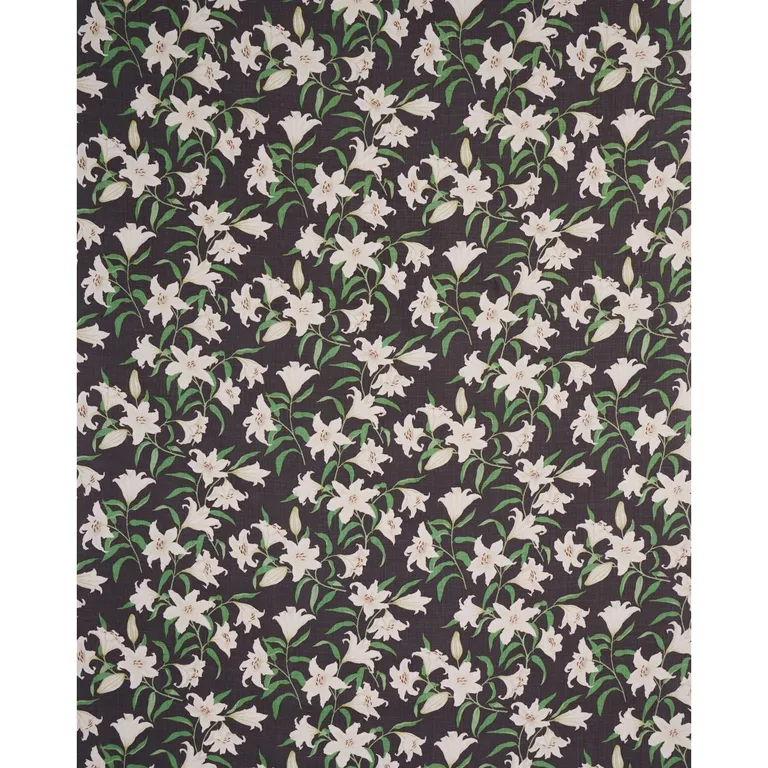 Schumacher 180302 Scattered Lilies Charcoal fabric swatch