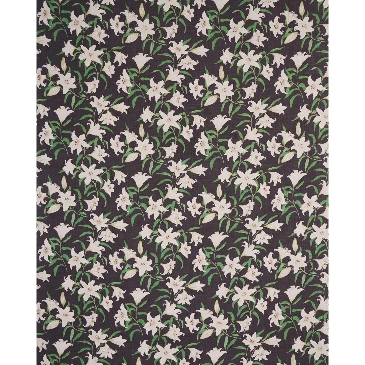 Schumacher 180302 Scattered Lilies Charcoal fabric swatch