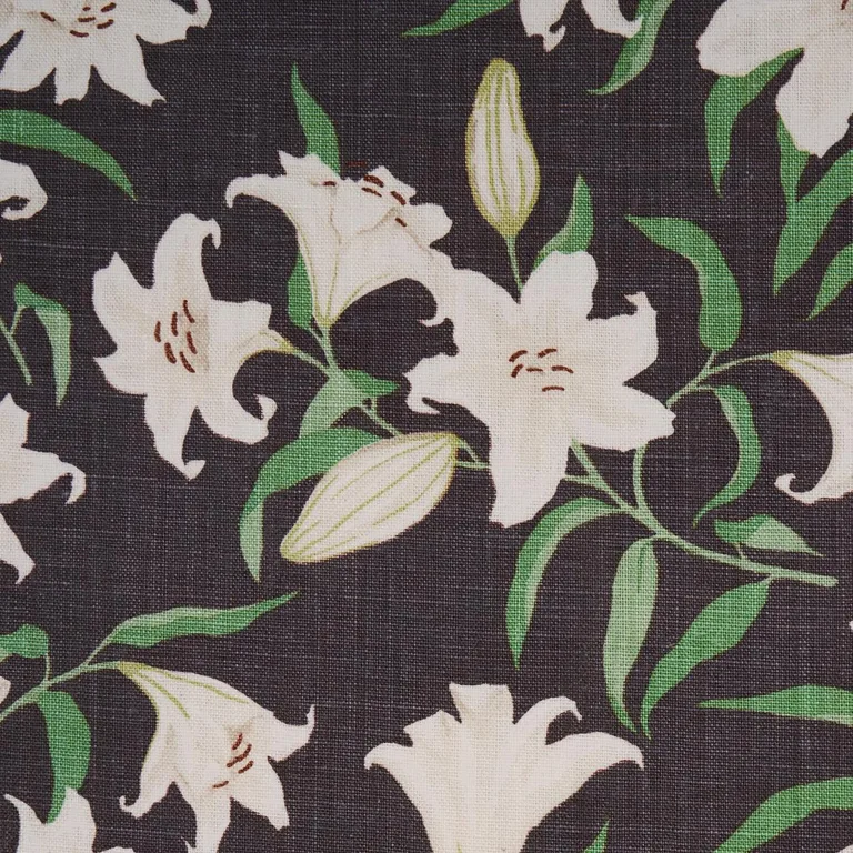 Schumacher 180302 Scattered Lilies Charcoal fabric swatch