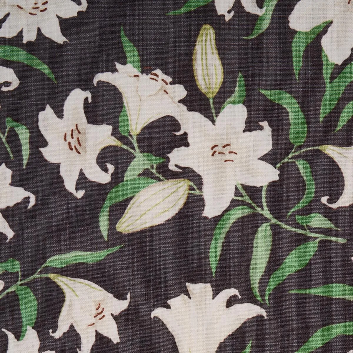 Schumacher 180302 Scattered Lilies Charcoal fabric swatch
