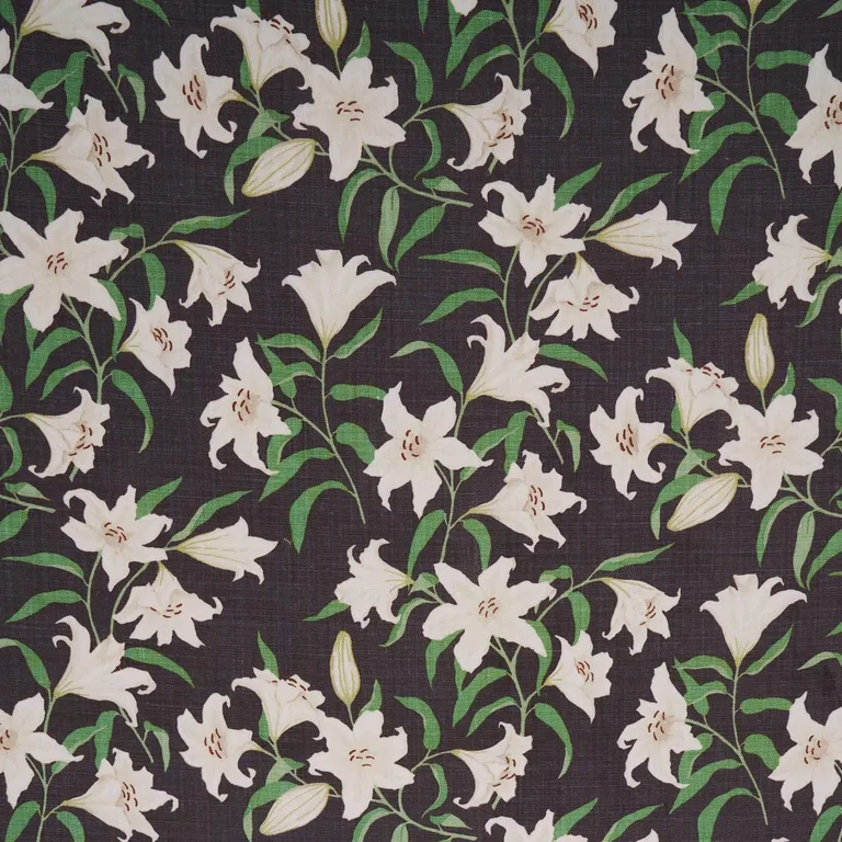Schumacher 180302 Scattered Lilies Charcoal fabric swatch