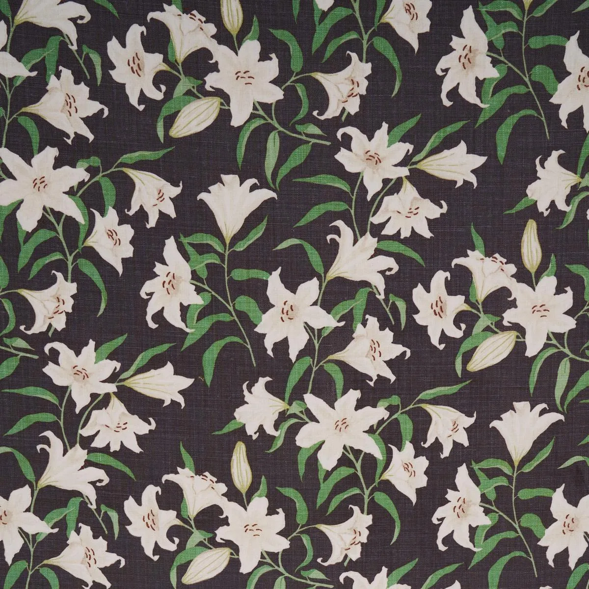 Schumacher 180302 Scattered Lilies Charcoal fabric swatch
