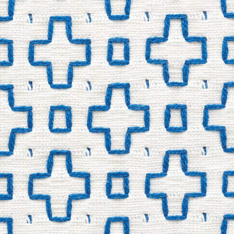 Schumacher 73560 Scout Embroidery Blue fabric swatch
