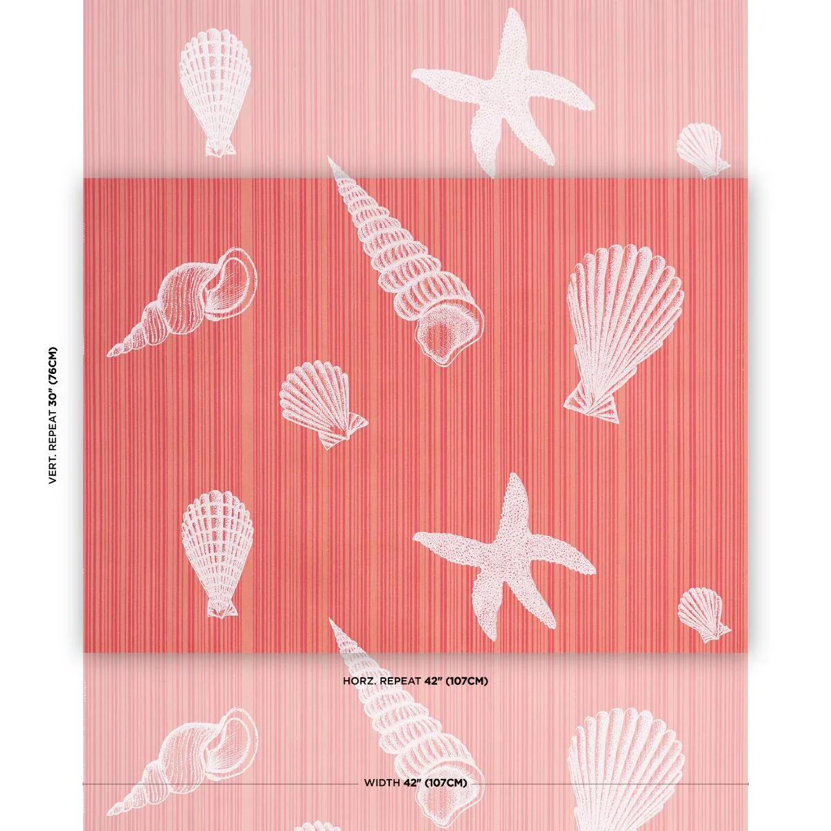 Schumacher 183802 Seashells Coral fabric swatch