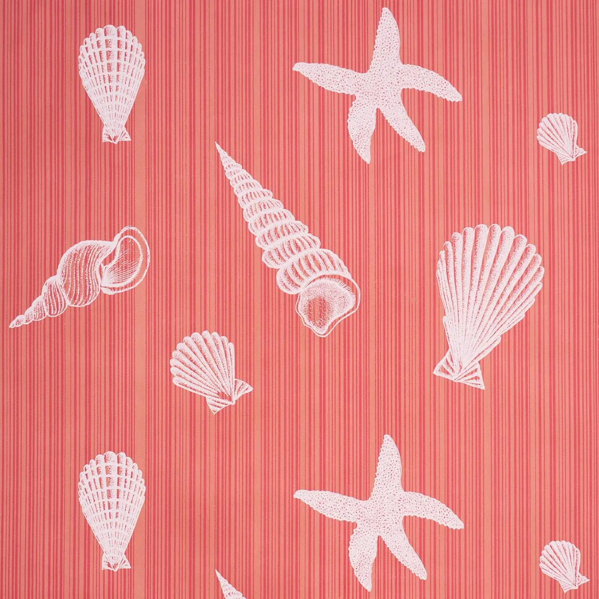 Schumacher 183802 Seashells Coral fabric swatch