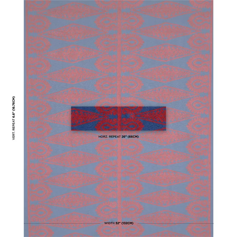 Schumacher 80210 Seema Embroidery Blue & Red fabric swatch