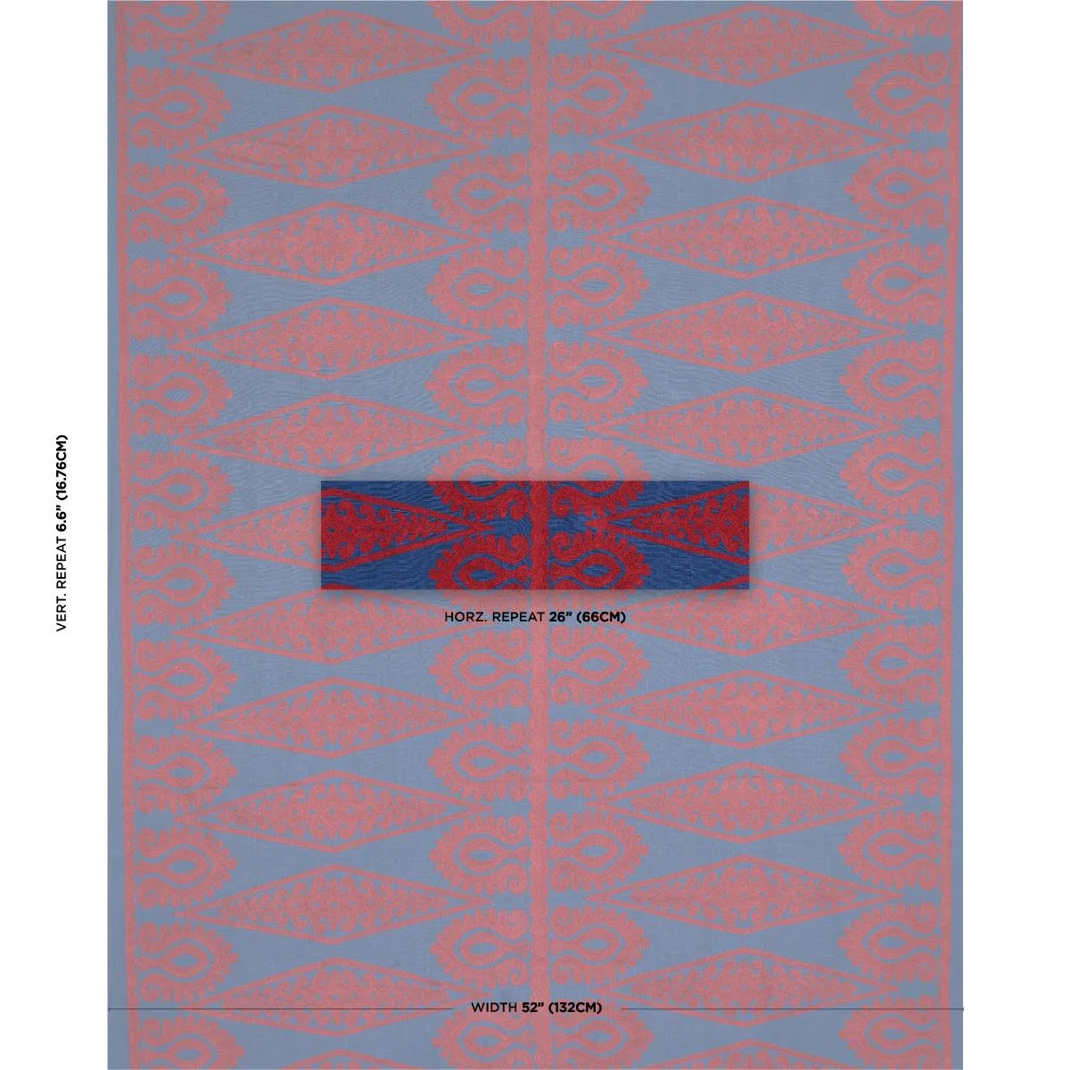 Schumacher 80210 Seema Embroidery Blue & Red fabric swatch