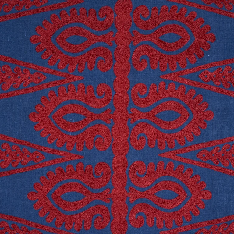 Schumacher 80210 Seema Embroidery Blue & Red fabric swatch