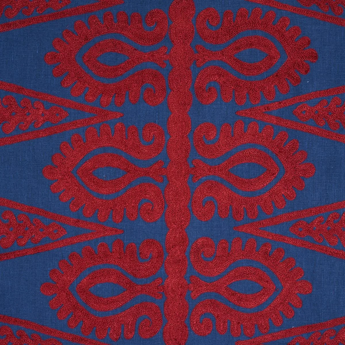 Schumacher 80210 Seema Embroidery Blue & Red fabric swatch