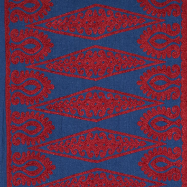 Schumacher 80210 Seema Embroidery Blue & Red fabric swatch