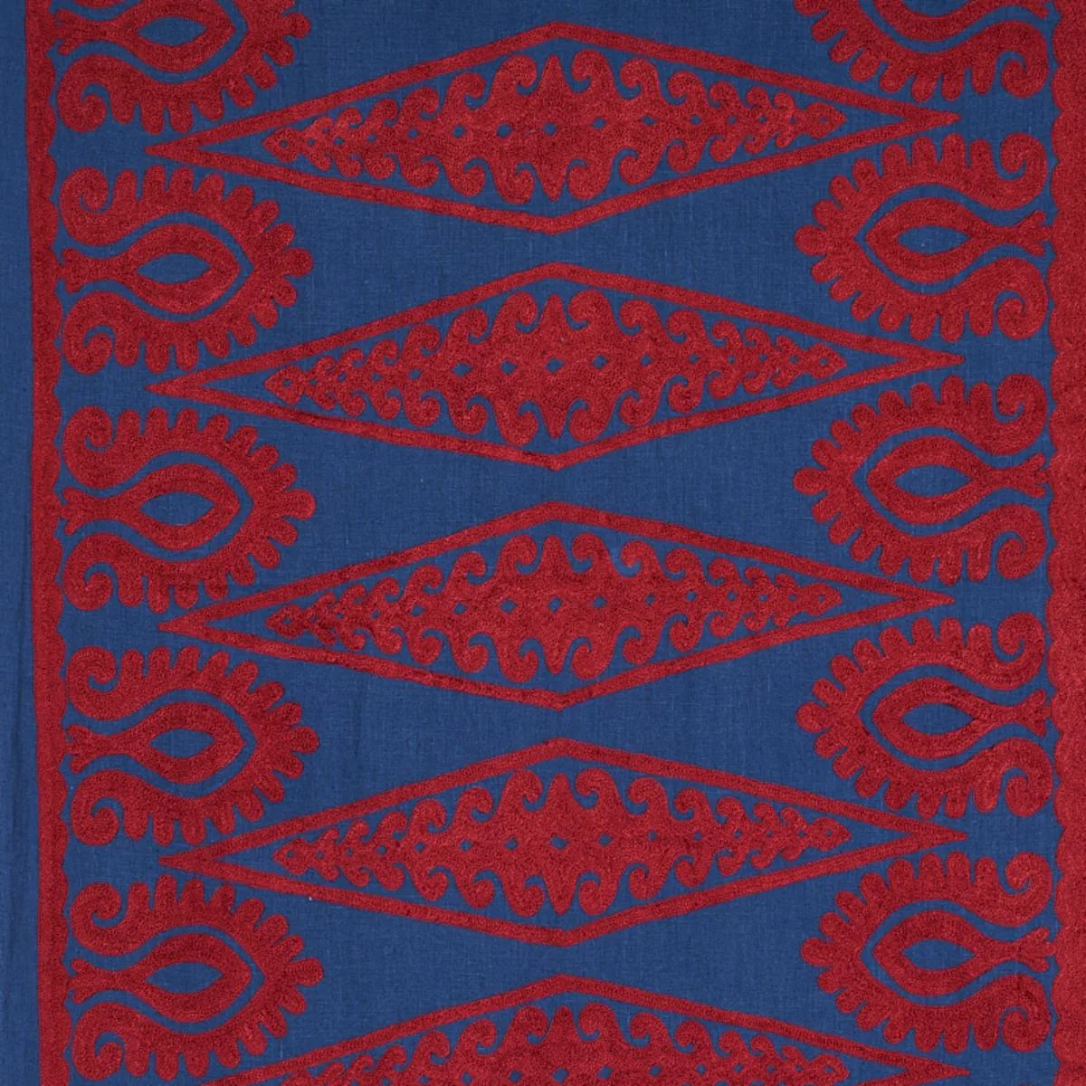 Schumacher 80210 Seema Embroidery Blue & Red fabric swatch