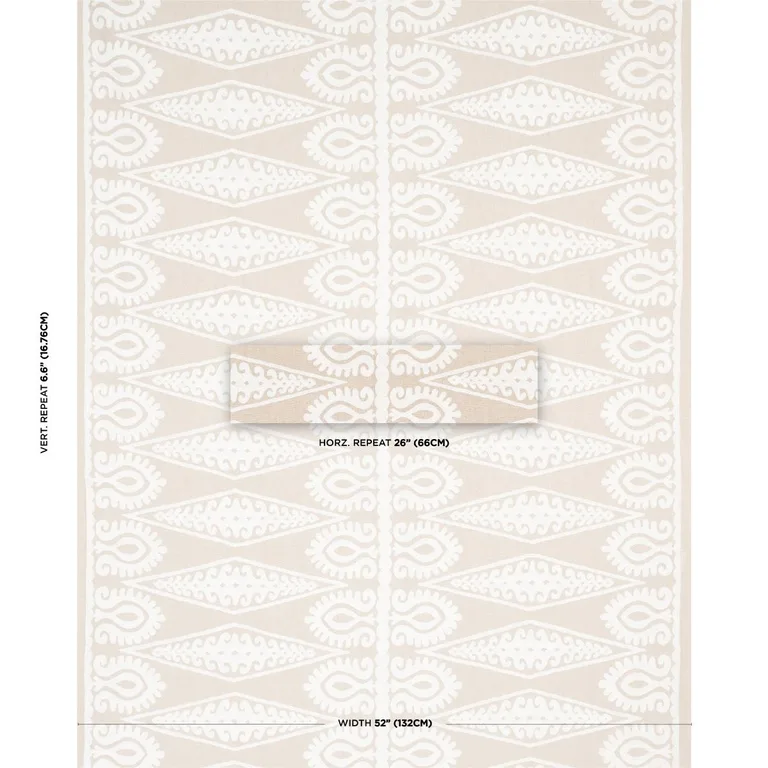Schumacher 80211 Seema Embroidery Ivory On Natural fabric swatch