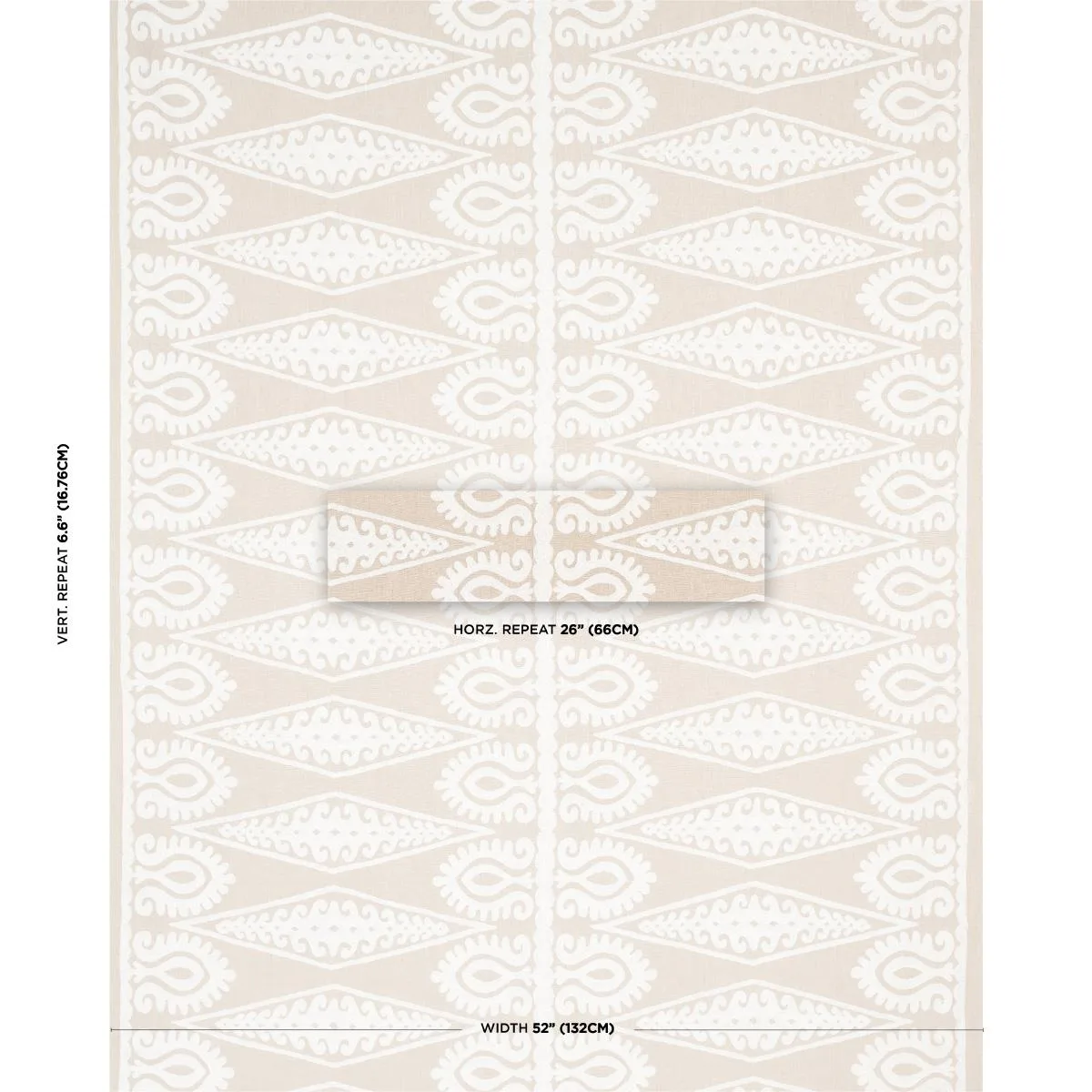 Schumacher 80211 Seema Embroidery Ivory On Natural fabric swatch