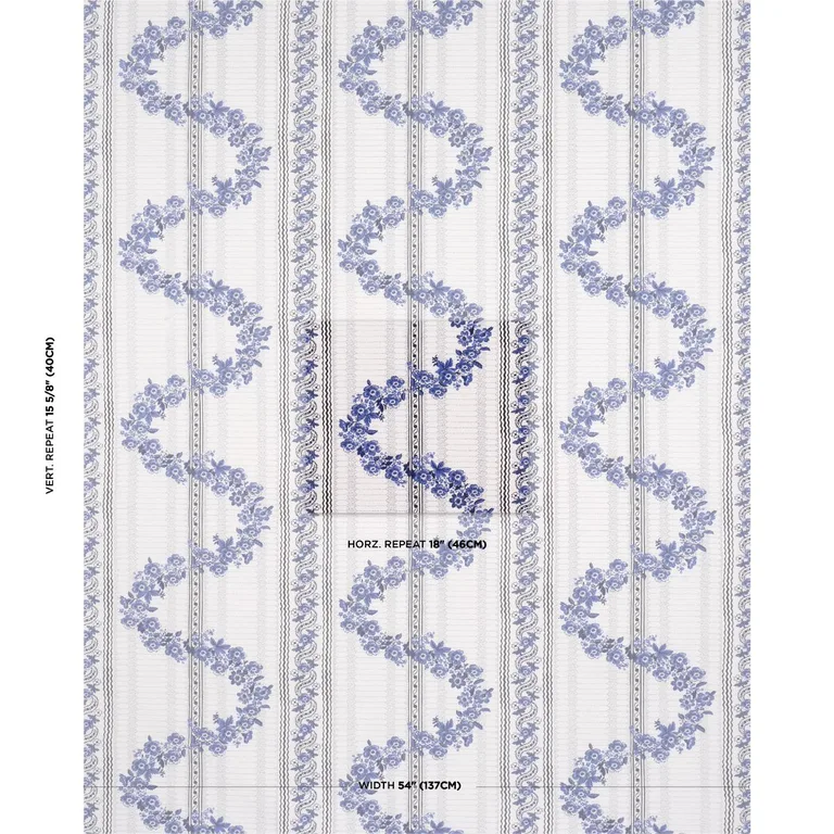 Schumacher 182070 Serena Garland Blue fabric swatch