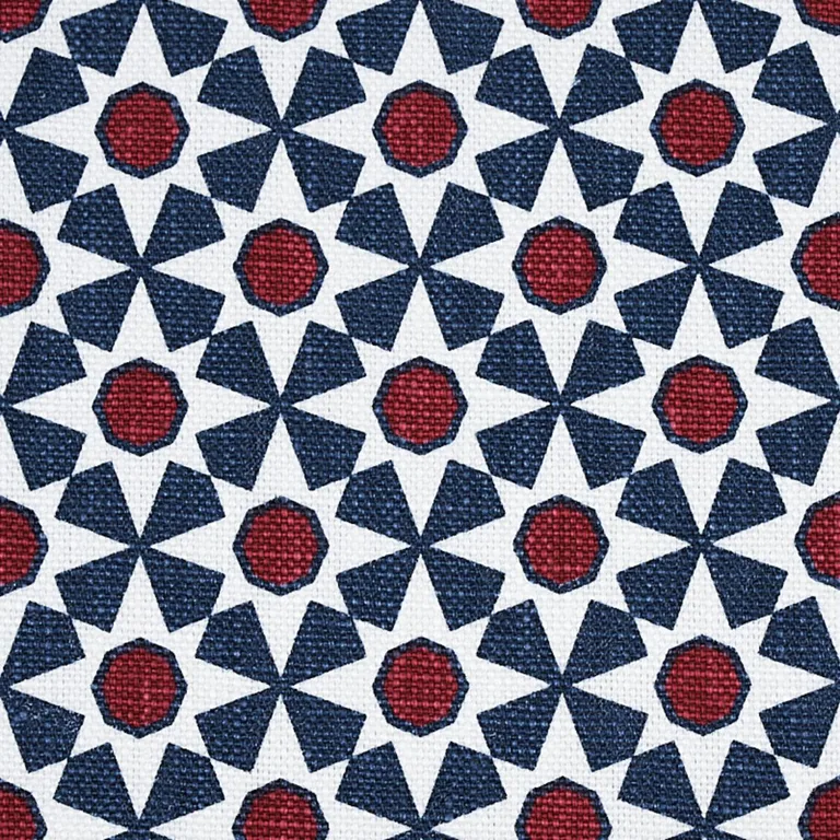 Schumacher 176423 Serendipity Navy & Red fabric swatch