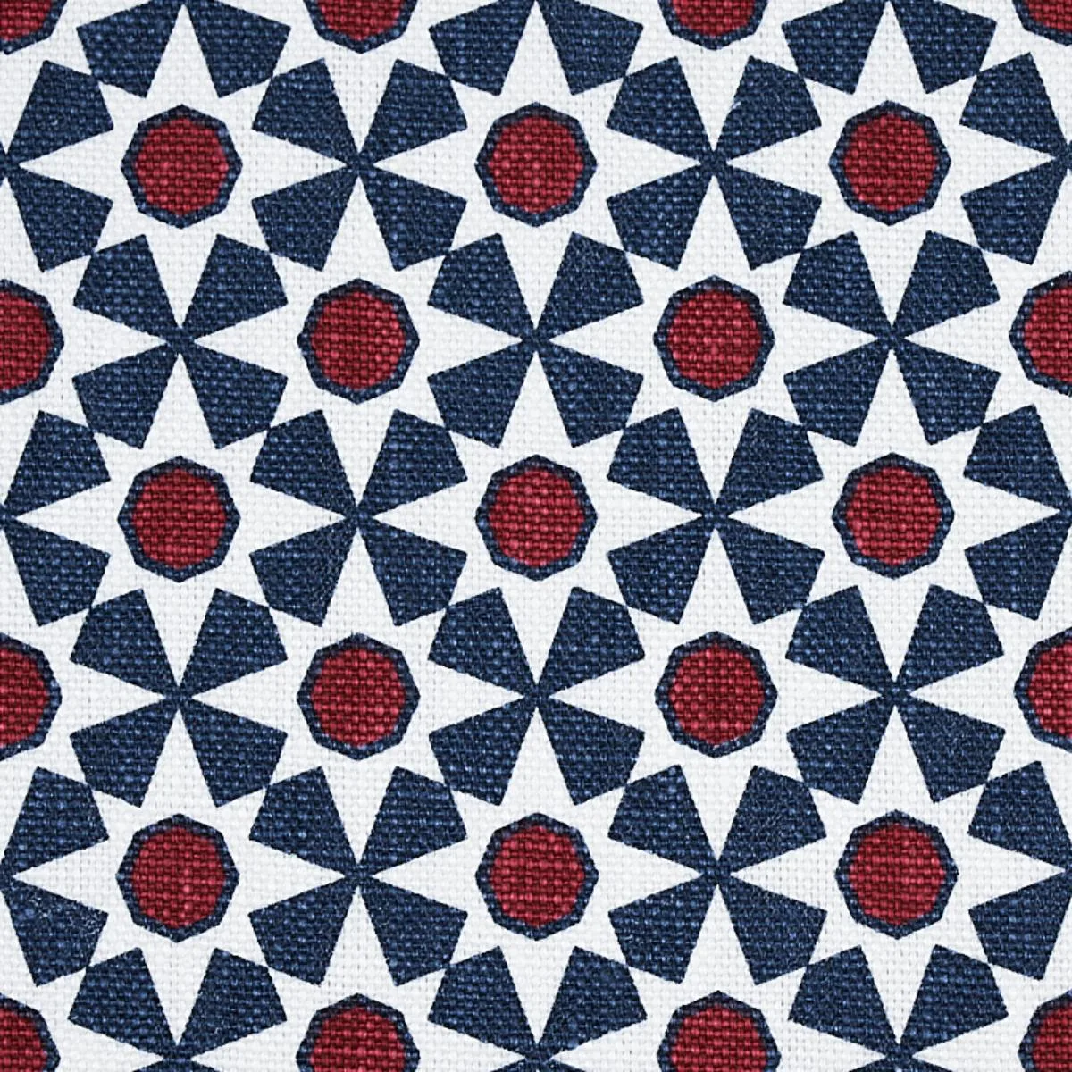 Schumacher 176423 Serendipity Navy & Red fabric swatch
