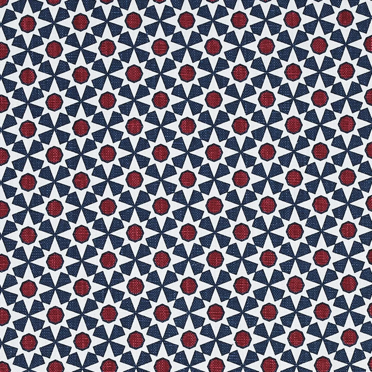 Schumacher 176423 Serendipity Navy & Red fabric swatch