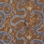 Schumacher 85091 Serpentine Dragon Brown & Blue fabric swatch