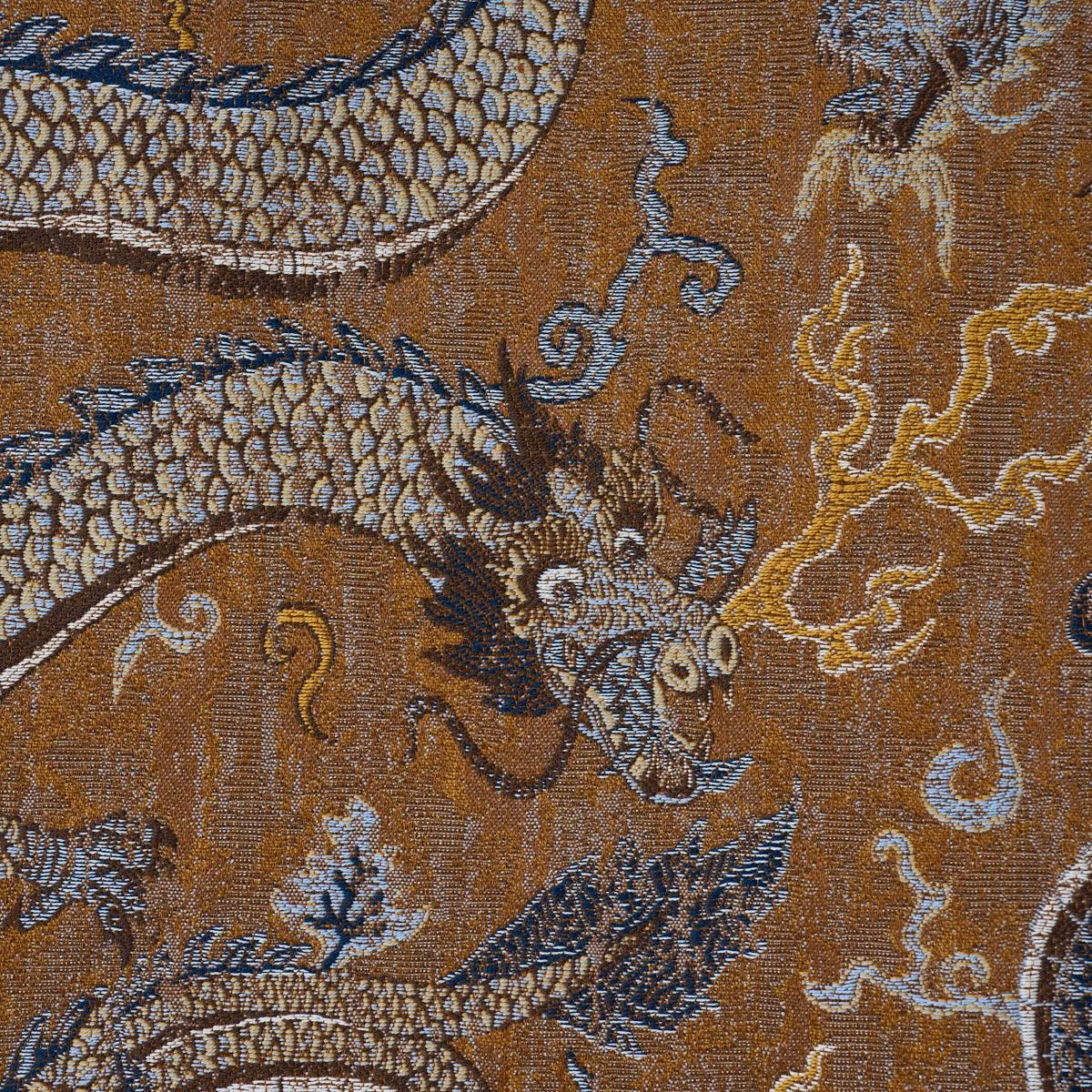 Schumacher 85091 Serpentine Dragon Brown & Blue fabric swatch