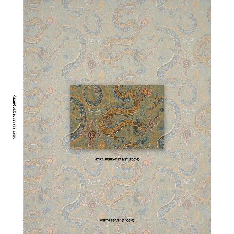 Schumacher 85090 Serpentine Dragon Multi fabric swatch