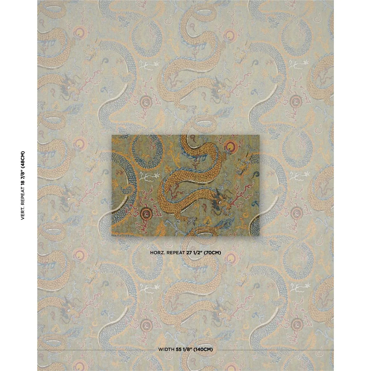 Schumacher 85090 Serpentine Dragon Multi fabric swatch