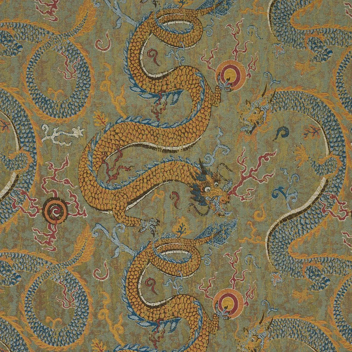 Schumacher 85090 Serpentine Dragon Multi fabric swatch
