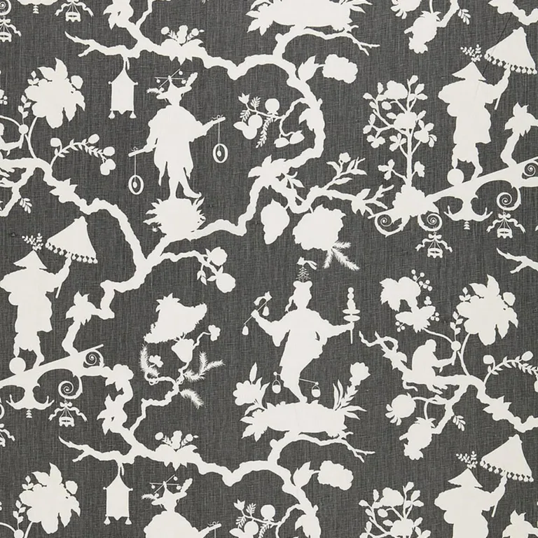 Schumacher 174581 Shantung Silhouette Print Smoke fabric swatch