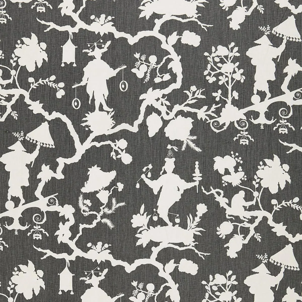 Schumacher 174581 Shantung Silhouette Print Smoke fabric swatch