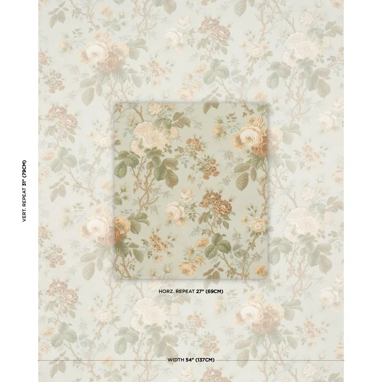 Schumacher 183140 She Walks In Beauty Chintz Celadon fabric swatch