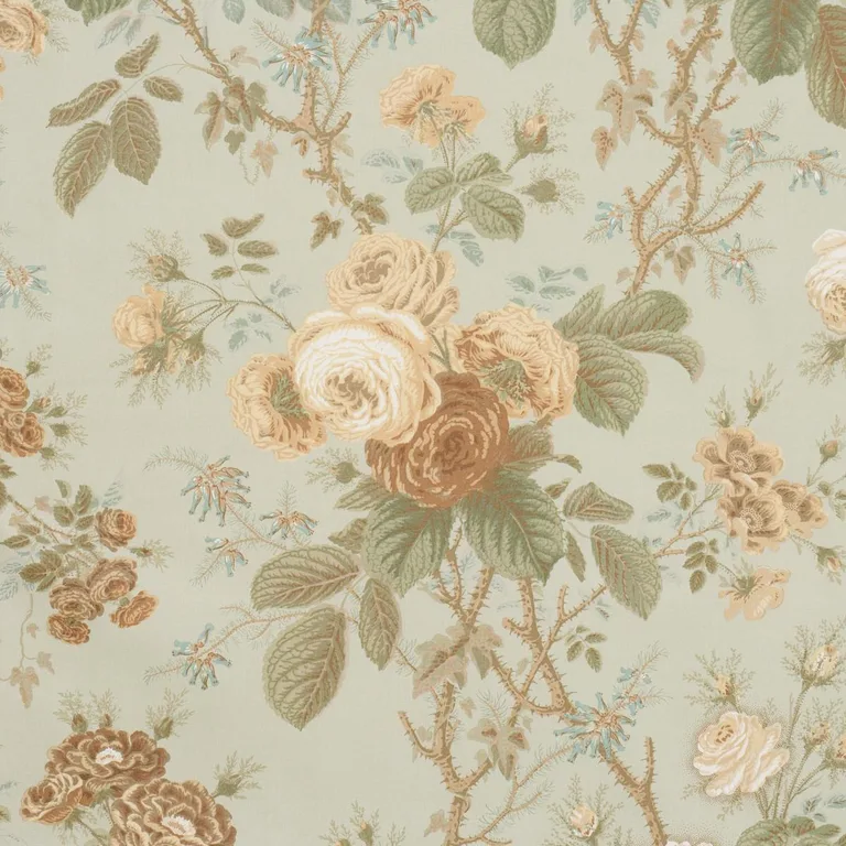 Schumacher 183140 She Walks In Beauty Chintz Celadon fabric swatch