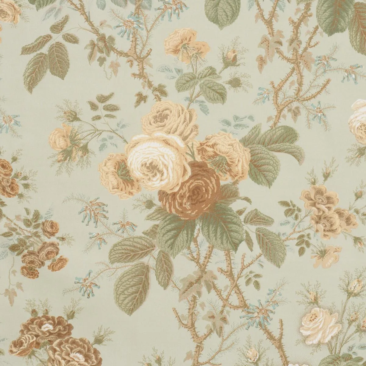 Schumacher 183140 She Walks In Beauty Chintz Celadon fabric swatch