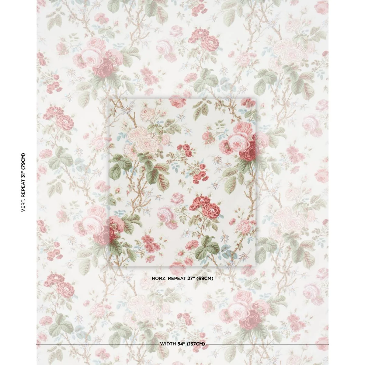 Schumacher 183142 She Walks In Beauty Chintz Rose fabric swatch