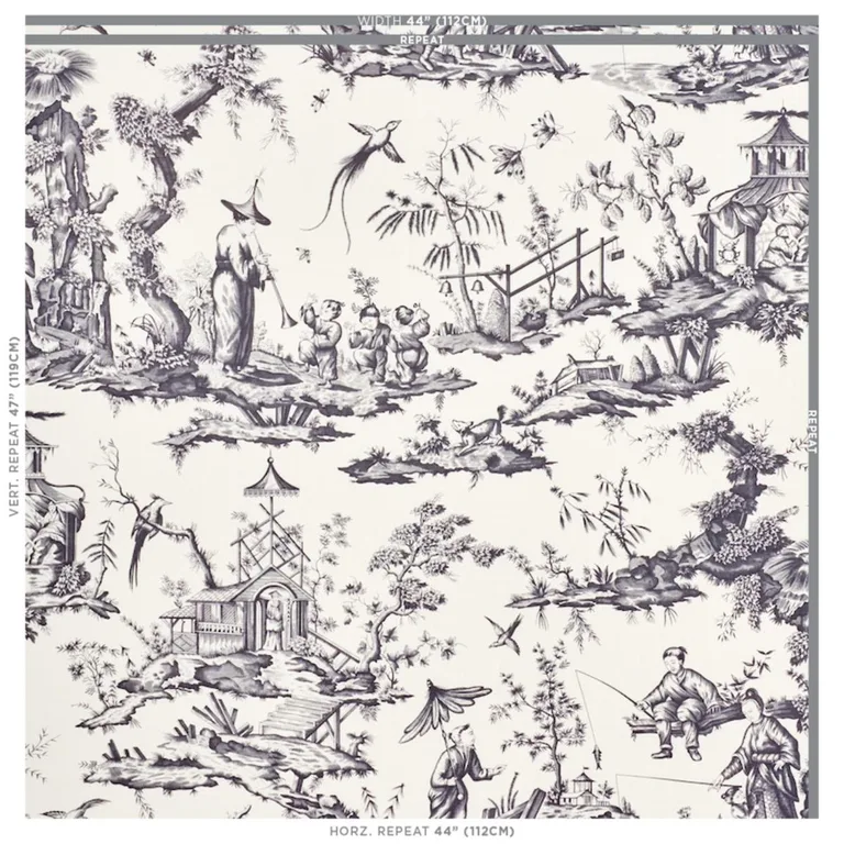 Schumacher 175806 Shengyou Toile Black fabric swatch