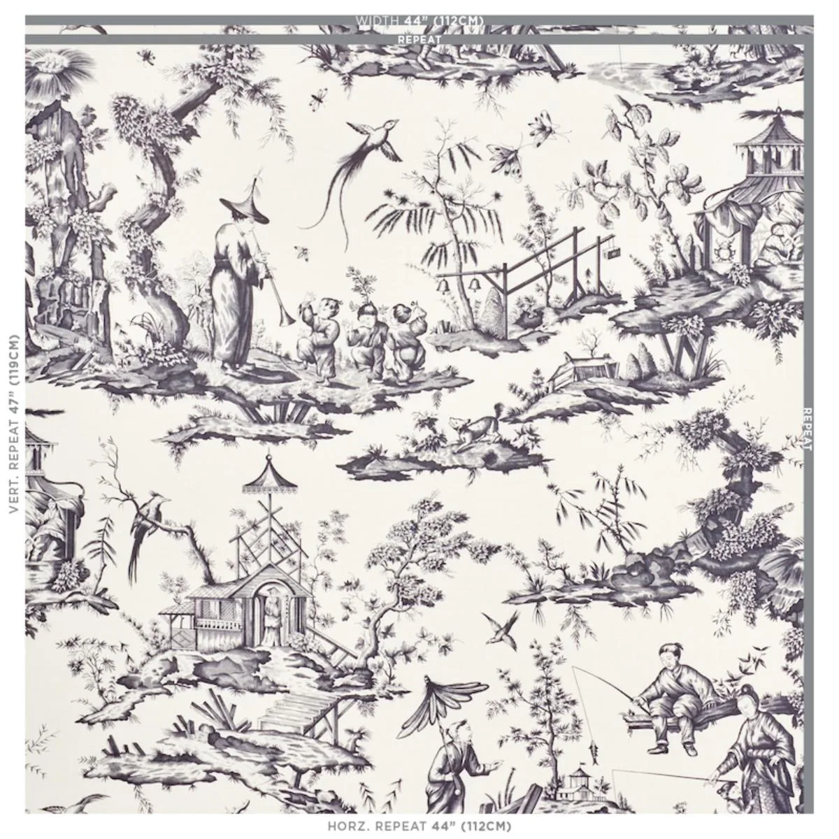 Schumacher 175806 Shengyou Toile Black fabric swatch