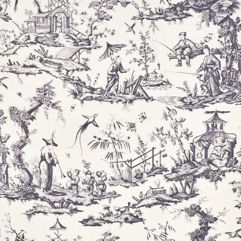 Schumacher 175806 Shengyou Toile Black fabric swatch