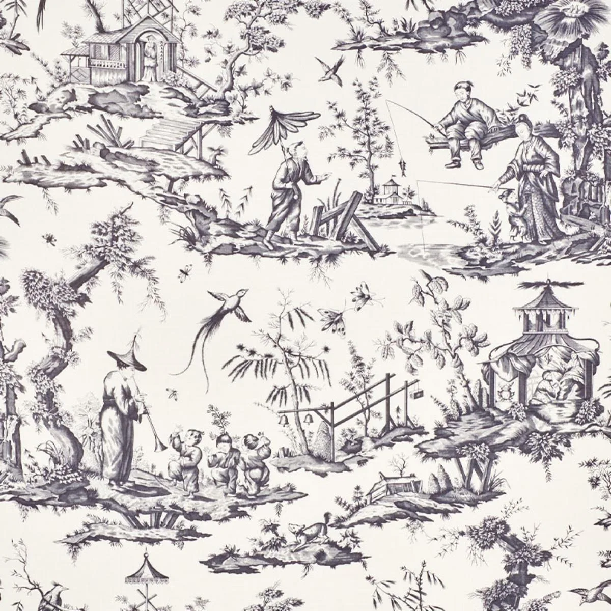 Schumacher 175806 Shengyou Toile Black fabric swatch