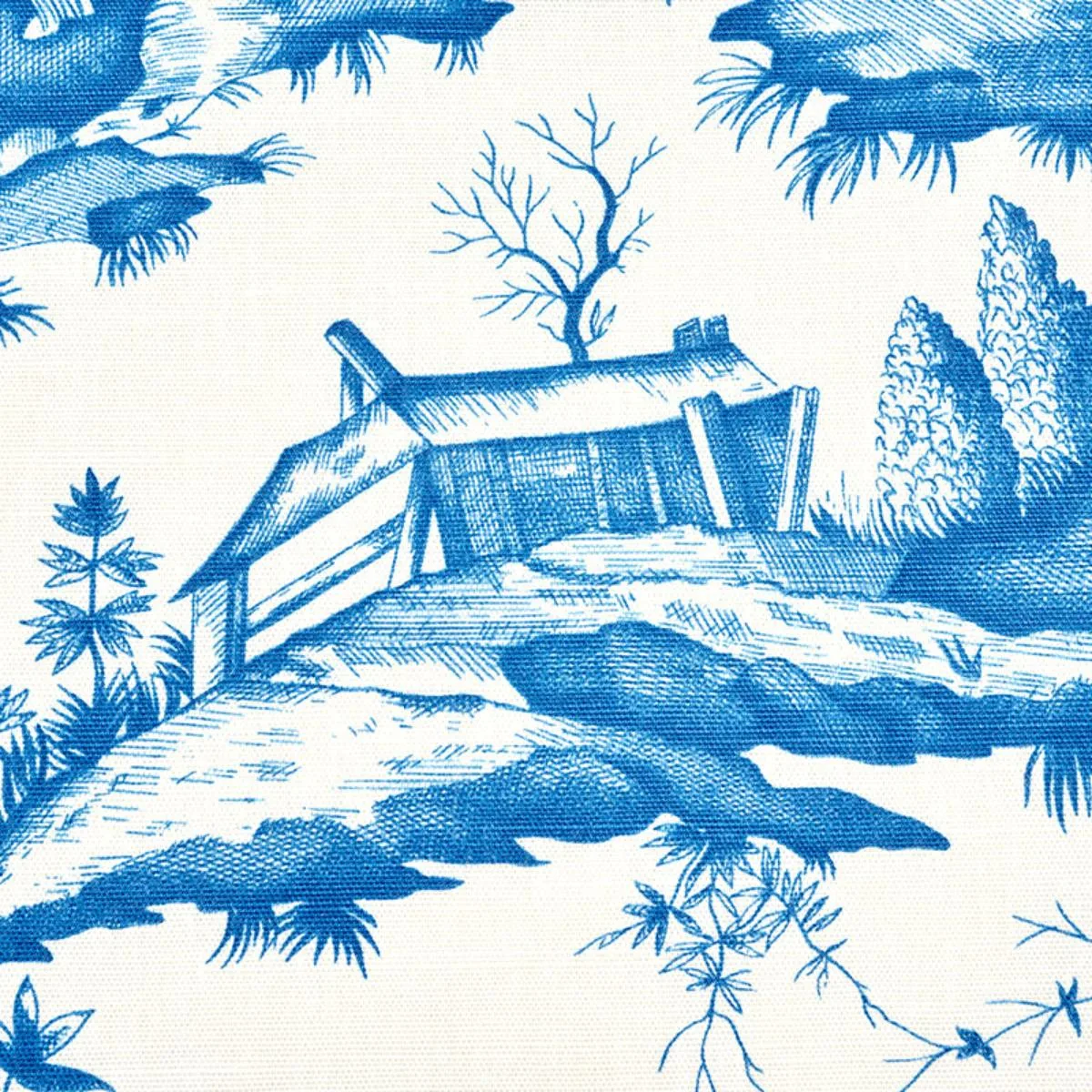 Schumacher 175804 Shengyou Toile Blue fabric swatch