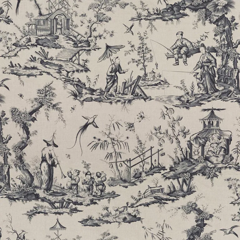 Schumacher 175803 Shengyou Toile Charcoal fabric swatch