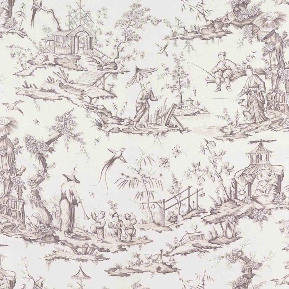 Schumacher 175802 Shengyou Toile Driftwood fabric swatch